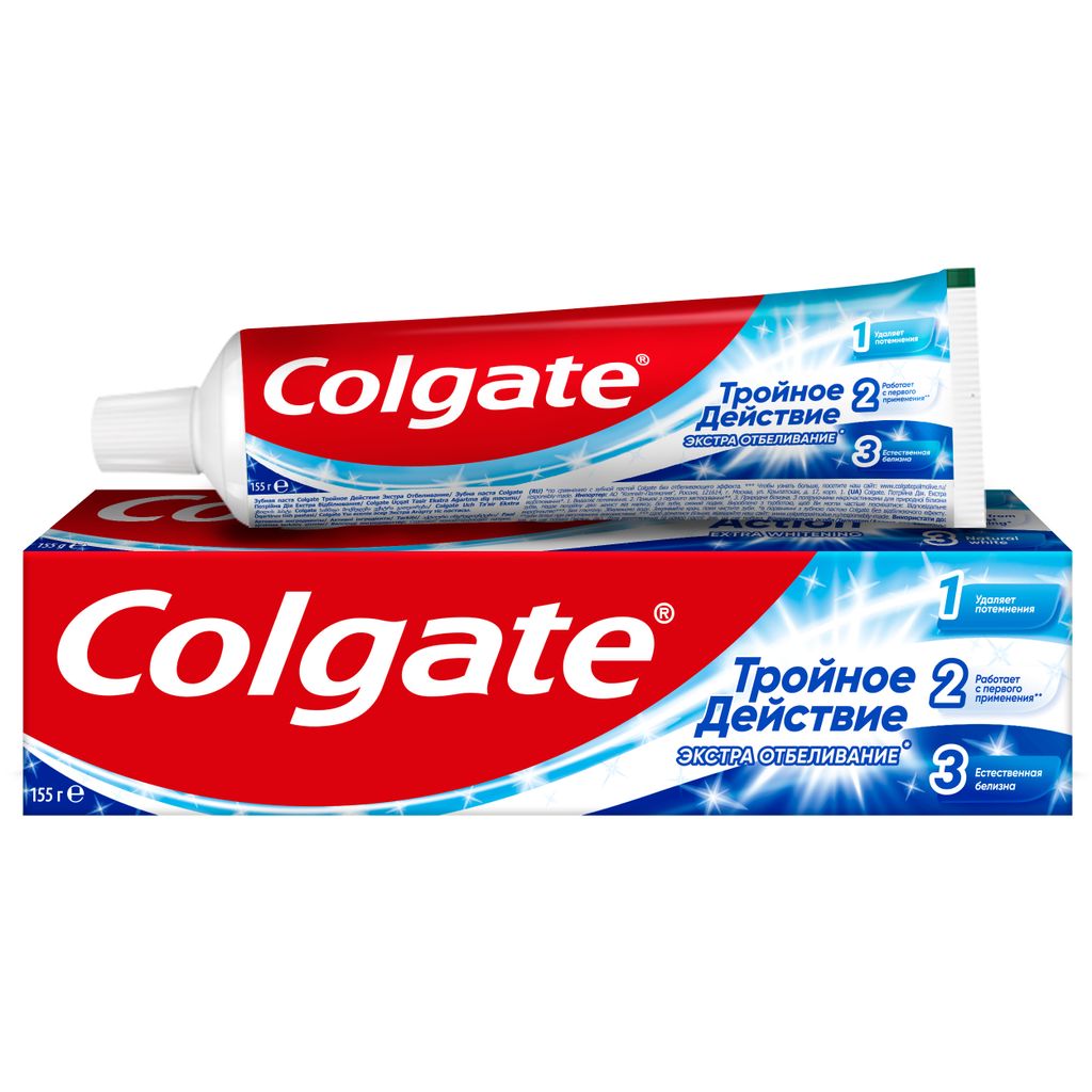 фото упаковки Colgate Тройное Действие Экстра отбеливание зубная паста